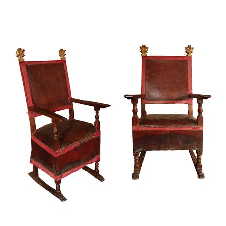 Coppia di grandi seggioloni cardinalizi rinascimentali, 16° secolo