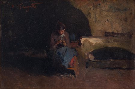 Adolfo Feragutti Visconti Pura, Svizzera 1850 - Milano 1924 Interno con figura