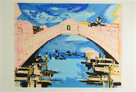 Remo Brindisi VENEZIA, PONTE DI RIALTO serigrafia su carta, cm 50x70; es....