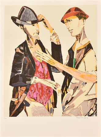 Remo Brindisi DUE FIGURE litografia su carta Fabriano, cm 70x50; es. P.A. firma