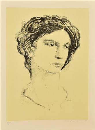 Pietro Annigoni RITRATTO litografia su carta, cm 70x50; es. 81/100 firma