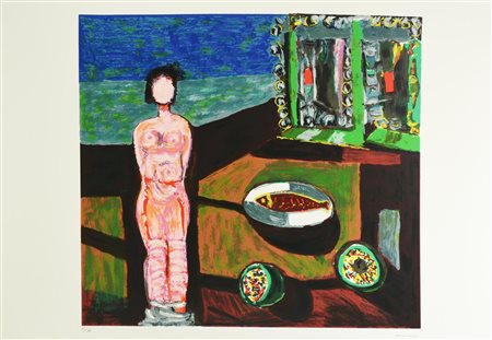 Bruno Cassinari NATURA MORTA CON NUDO serigrafia su carta Fabriano, cm 50x70;...