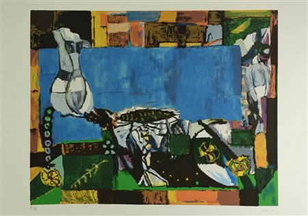 Bruno Cassinari NATURA MORTA serigrafia su carta Fabriano, cm 50x70; es. P.A....