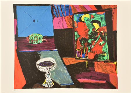 Bruno Cassinari INTERNO CON COPPA serigrafia su carta Fabriano, cm 50x70; es....