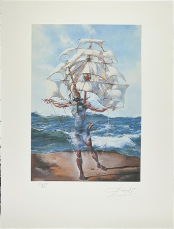 Da Salvador Dali' LA NAVE stampa tipografica su carta cotone, cm 65x51; es....