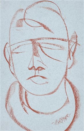 GIANBAR (Gianni Baretta) UN UOMO pastello su carta applicata su passepartout,...