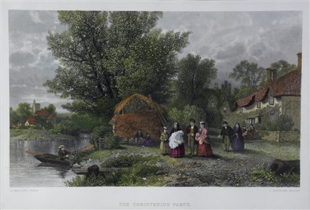 THE CHRISTENING PARTY Da J. Saddler acquaforte cm 13x19,5 su foglio cm 28,5x43