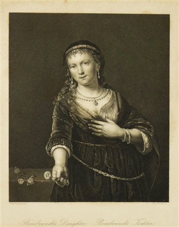 D. J. Pound REMBRANTS DAUGTER incisione su carta, cm 16.5x13.5 Dresda, 1850...