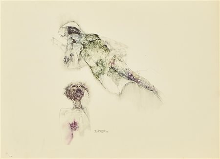 Renzo Vespignani LA PESTE riproduzione fotolitografica, cm 32x47 firma, data...