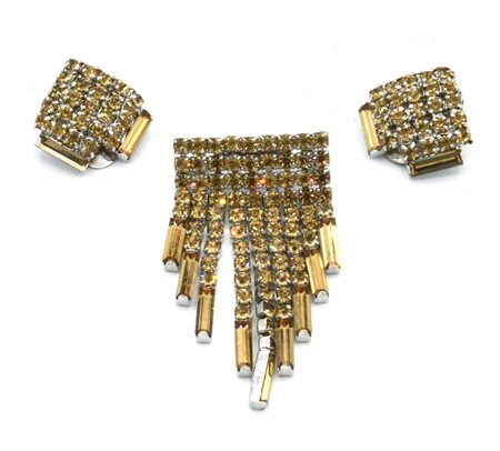 ORECCHINI A CLIP E SPILLA EMILIO SCHUBERTH in metallo cromato con piccolo...