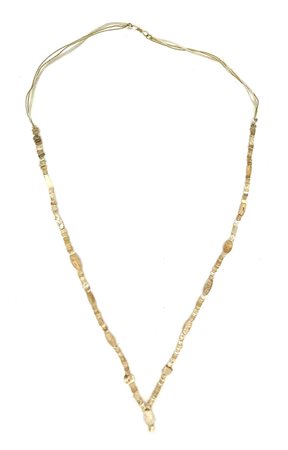 SOTTILE COLLANA IN FAIENCE bianca e calcare con vaghi circolari e e pendente...