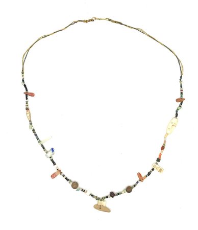 SOTTILE COLLANA IN FAIENCE verde, bianca e azzurra con vaghi circolari e...