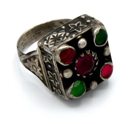 ANELLO QUADRATO IN ARGENTONE CON PIETRE DURE misura 12