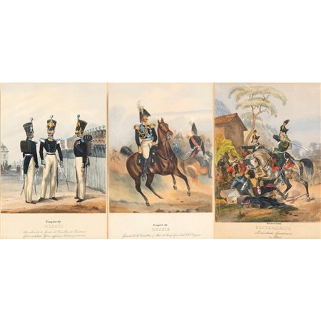  
Lotto di tre stampe raffiguranti uniformi dell'esercito imperiale russo 
 