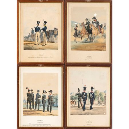  
4 stampe acquarellate raffiguranti militari del Gran Ducato d'Assia 
 