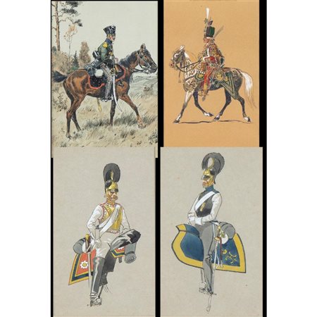  
Quattro Gouaches raffiugranti uniformi dell'esercito imperiale russo 
 