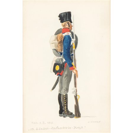  
Gouache raffigurante soldato del 13 regimento fanteria di  linea 
 