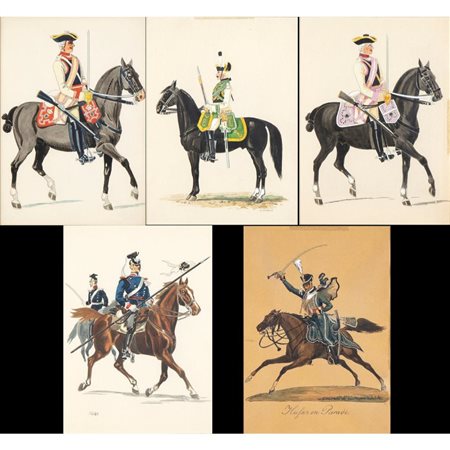  
5 Gouache raffiguranti uniformi tedesche 
 