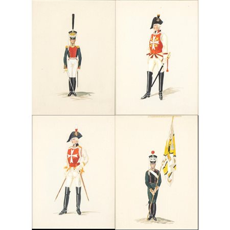  
4 Gouache raffiguranti varie uniformi dell' esercito imperiale russo 
 