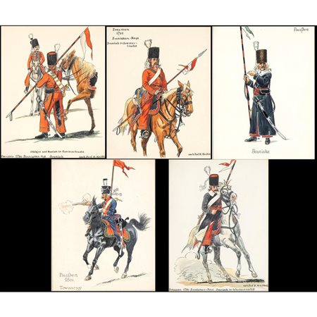  
5 Gouache raffiguranti varie tipologie di uniformi delle truppe bosniache 
 
