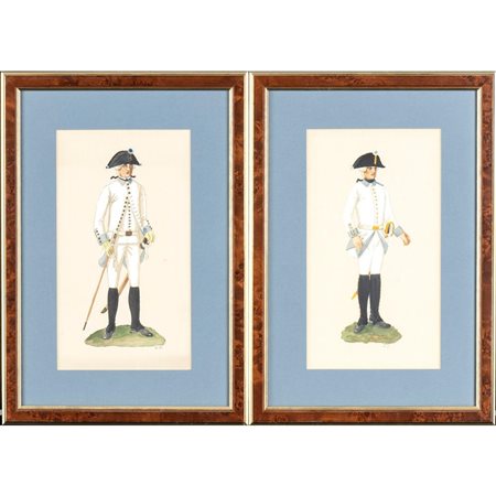  
Due gouaches raffiguranti uniformi dell'esercito tedesco del XVIII secolo 
 