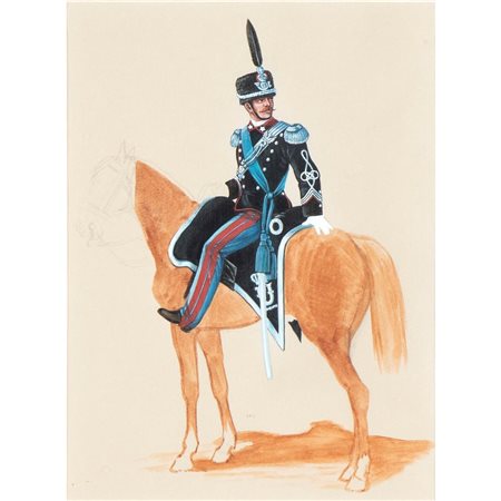  
Gouache Bozzetto raffigurante capitano dei cavalleggeri Italia XX secolo 
 