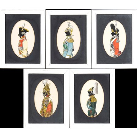  
John Mollo. Lotto di cinque silhouettes. Mollo's military Profiles or, regimental silhouettes 
 