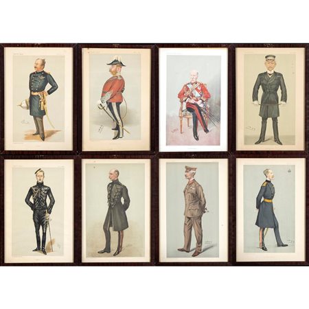  
Lotto di otto stampe a vario soggetto militare 
 40,5x28 cm