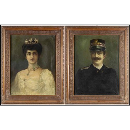  
Coppia di quadri raffiguranti Vittorio Emanuele II e regina Elena Casa Savoia e corti europee...
 