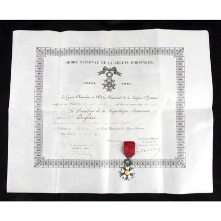  
LEGION D’ONORE CON DIPLOMA DI CONCESSIONE TERZA REPUBBLICA ORDINI E MEDAGLIE - FRANCIA...
argento, 50x60 mm 