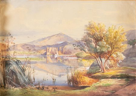 Giacinto Gigante (Napoli 1806 - 1876), “Paesaggio con Vesuvio”, 1851.