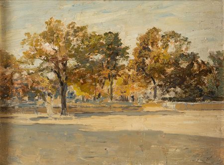 Guglielmo Ciardi (Venezia 1842 - 1917), “Paesaggio con alberi”.