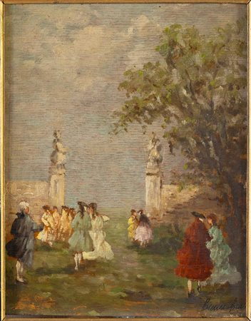 Emma Ciardi (Venezia 1879 – 1933), “Paesaggio settecentesco con figure”.