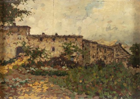 Flavio Bertelli (San Lazzaro di Savena 1865 – Rimini 1941), “Vecchie case (Carpegna)”.