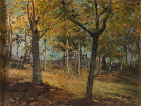 Luigi Bechi (Firenze 1830 – 1919), “Paesaggio con alberi”.
