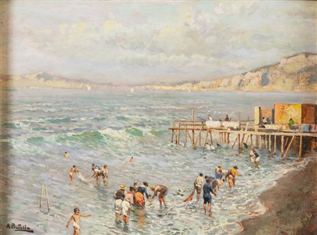 Attilio Pratella (Lugo 1856 - Napoli 1949), “Marina con pescatori”.