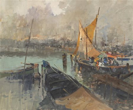 Ezelino Briante (Napoli 1901 - Roma 1971), “Marina con barche”.