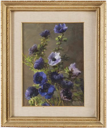 Agostino Zucchini (Fiesso di Budrio 1894 - Bologna 1972), “Fiori viola”, 1954.