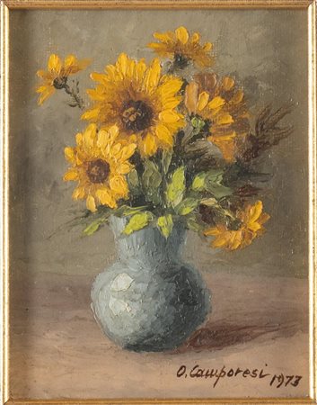 Oliviero Camporesi (XIX – XX secolo), “Vaso di girasoli”, 1973.
