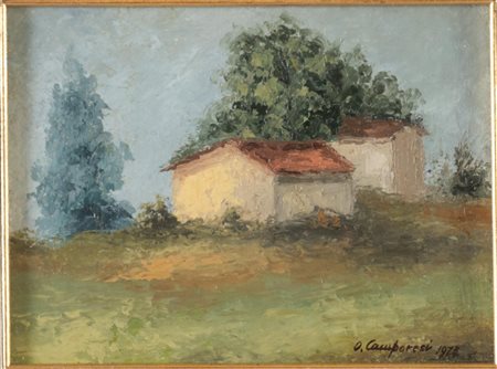 Oliviero Camporesi (XIX – XX secolo), “Paesaggio con casolare”, 1973.