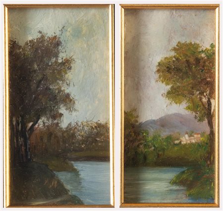 Walda Braga (XIX – XX secolo), Coppia di dipinti raffiguranti “Scorci di paesaggio”. 