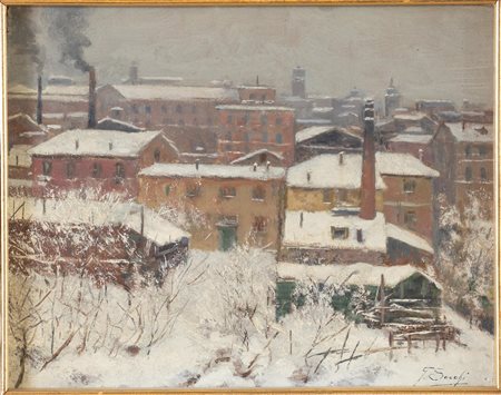 Giovanni Secchi (Bologna 1876 - Darfo 1950), “Inverno dal mio studio”.