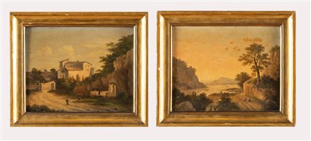 Giovanni Barbiani (XVIII – XIX secolo), Coppia di dipinti raffiguranti “Paesaggi”, 1858 – 1859.