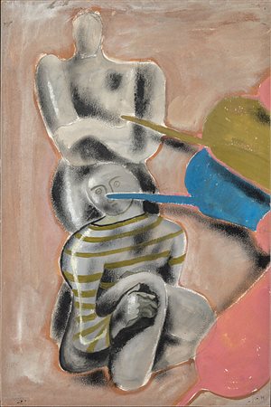 Chia Sandro Firenze 1946 Figure - 1989 Tempera su carta riportata su tavola...