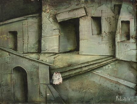 Proietti Norberto Spello 1927 - 2009 Cittadella con fraticelli - 1970 Olio su...