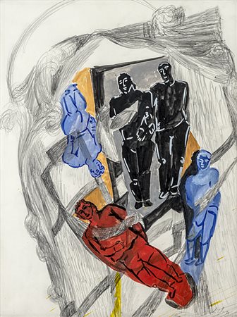 Chia Sandro Firenze 1946 Figure - 1988 Tecnica mista su cartoncino 45 x 60 cm...