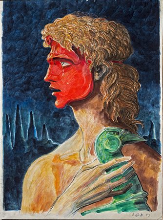 Abate Alberto Roma 1946 Personaggio con Fenice - 1989 Tecnica mista su...