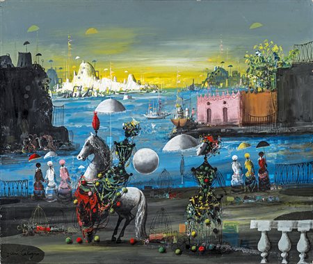 Calogero Jean Catania 1922 - 2001 L'Attesa - 1990 Olio su cartone telato 55 x...