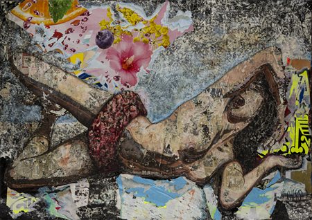 Chisesi Andrea Roma 1972 Donna sdraiata - 2010 Tecnica mista e collage su...
