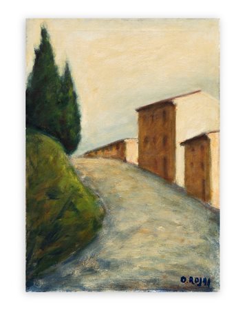 OTTONE ROSAI (1895-1957) - Strada con case e cipressi, 1951 circa